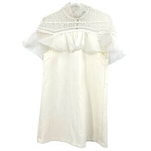 Karlie size medium white short‎ sleeve mini dress crochet neckline details